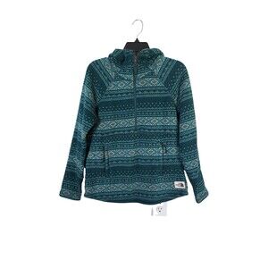 The North Face Printed Crescent Hooded Green Fleece Pullover Women's Size Small